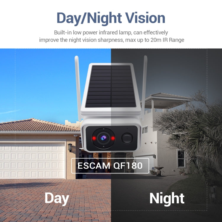 ESCAM QF180 H.265 3MP Solar Wifi IP Camera, Without Battery, QF180 ESCAM QF180 H.265 3MP Solar Wifi IP Camera, Without Battery, QF180